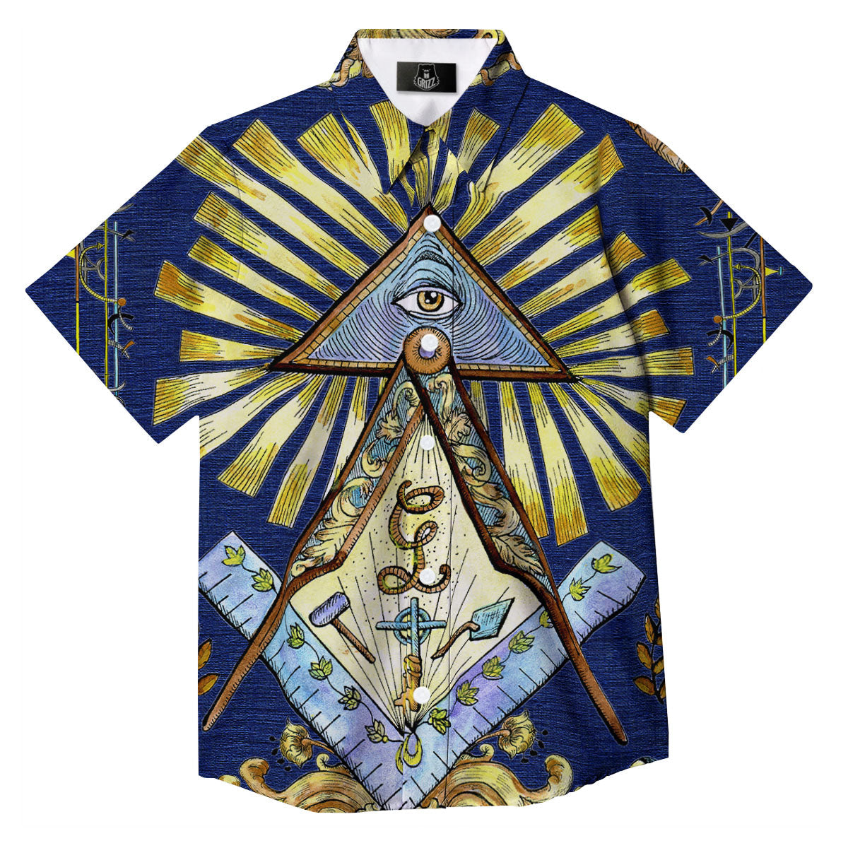 Freemasonry Masonic Vintage Print Button Up Shirt-grizzshop