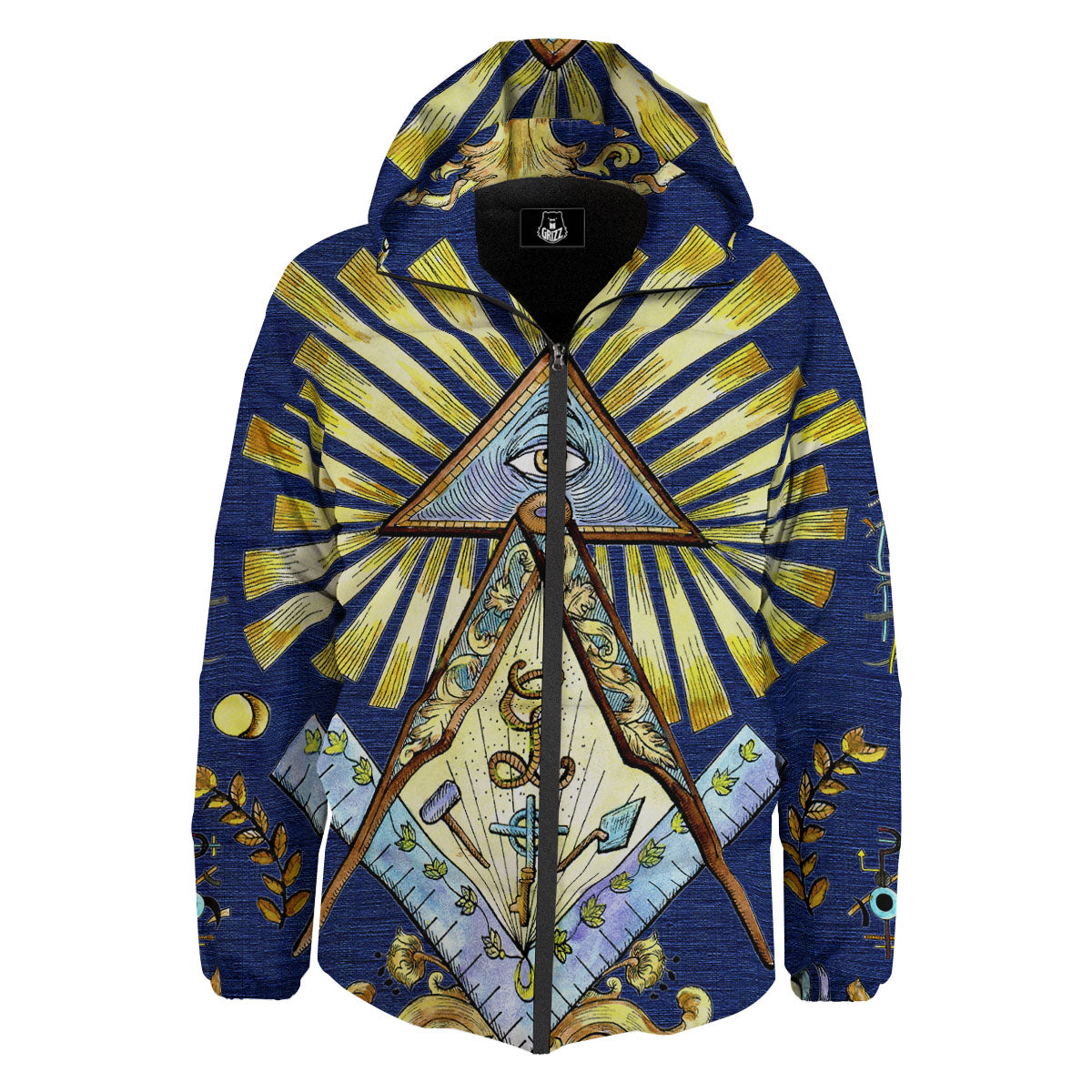 Freemasonry Masonic Vintage Print Down Jacket-grizzshop