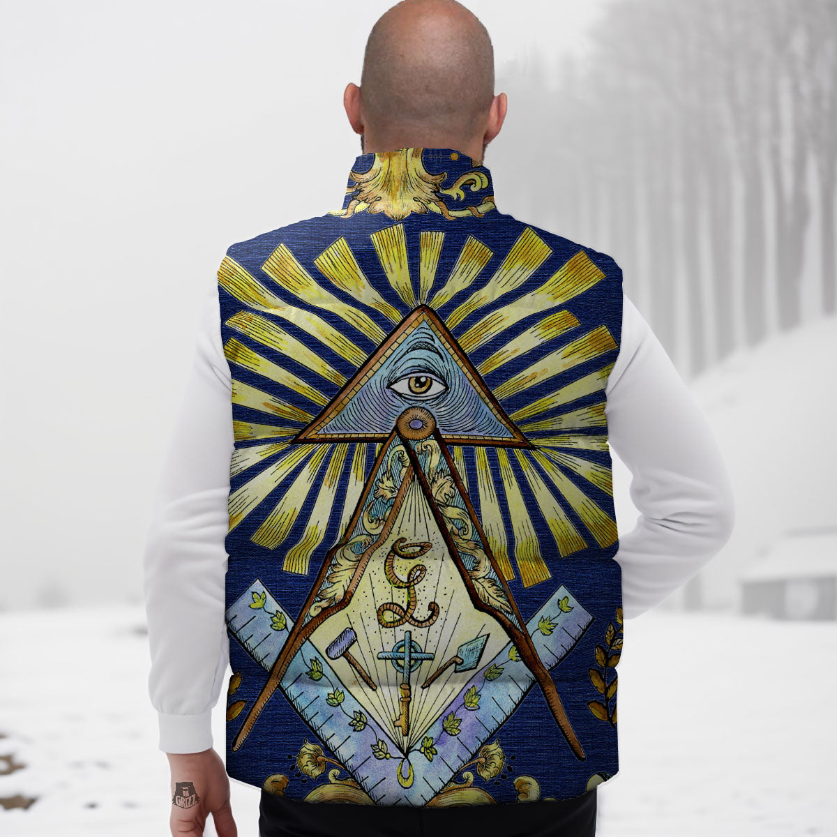 Freemasonry Masonic Vintage Print Down Vest