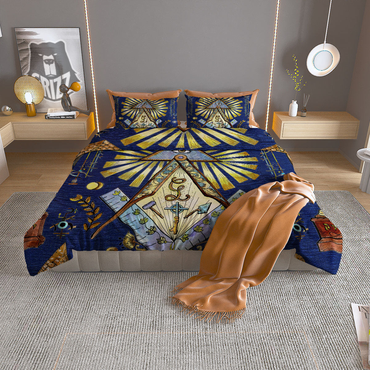 Freemasonry Masonic Vintage Print Duvet Cover Bedding Set