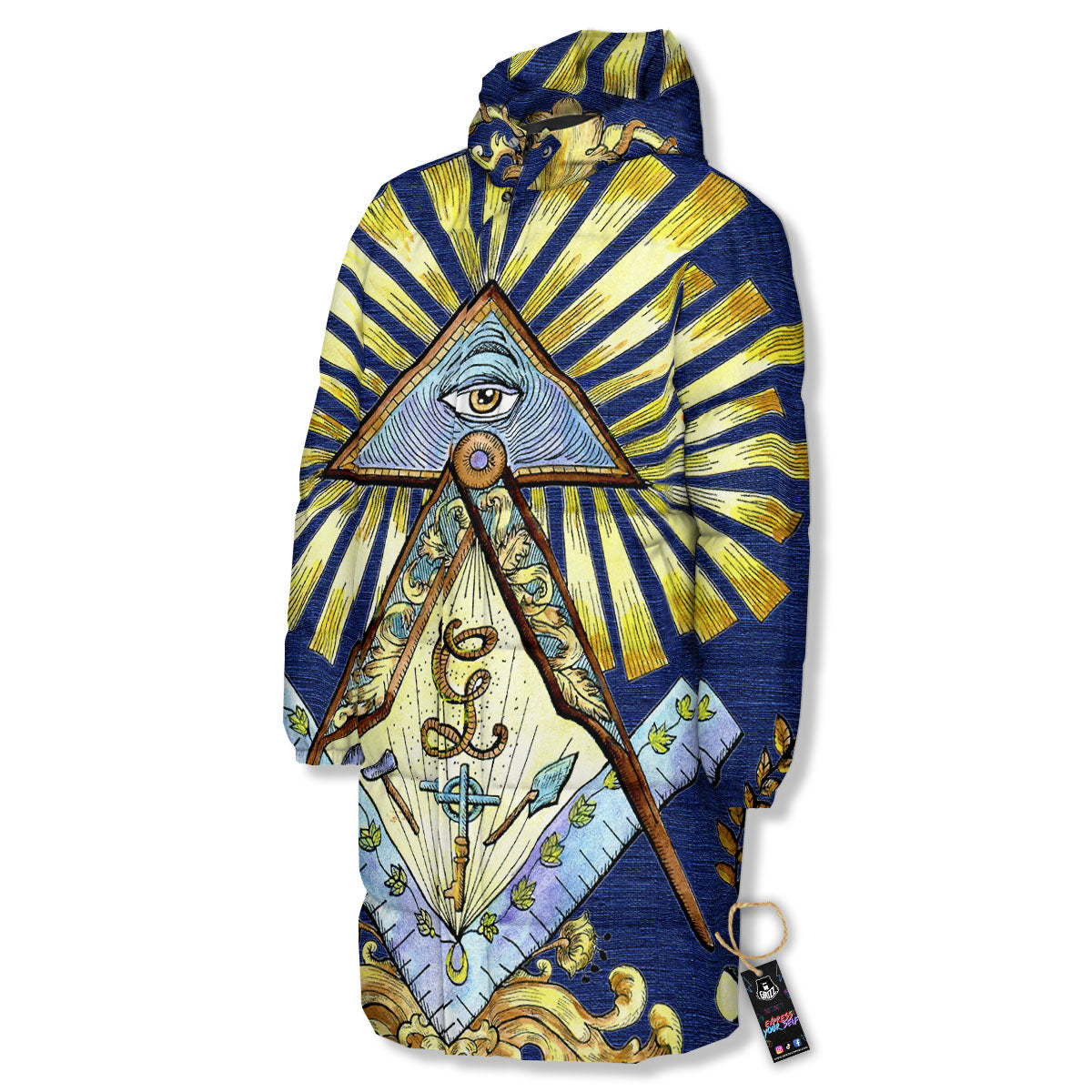 Freemasonry Masonic Vintage Print Long Down Jacket-grizzshop