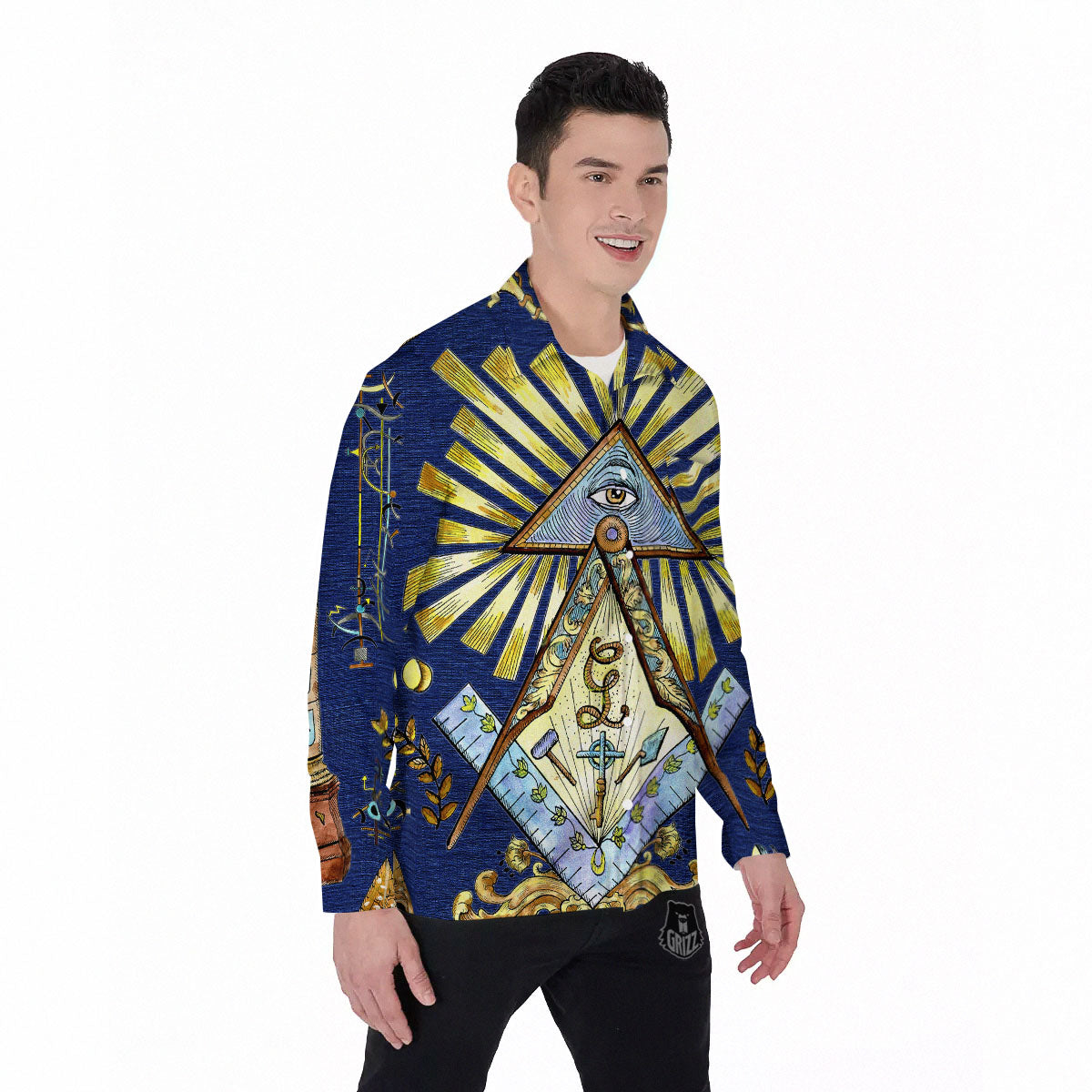 Freemasonry Masonic Vintage Print Men's Long Sleeve Shirts-grizzshop