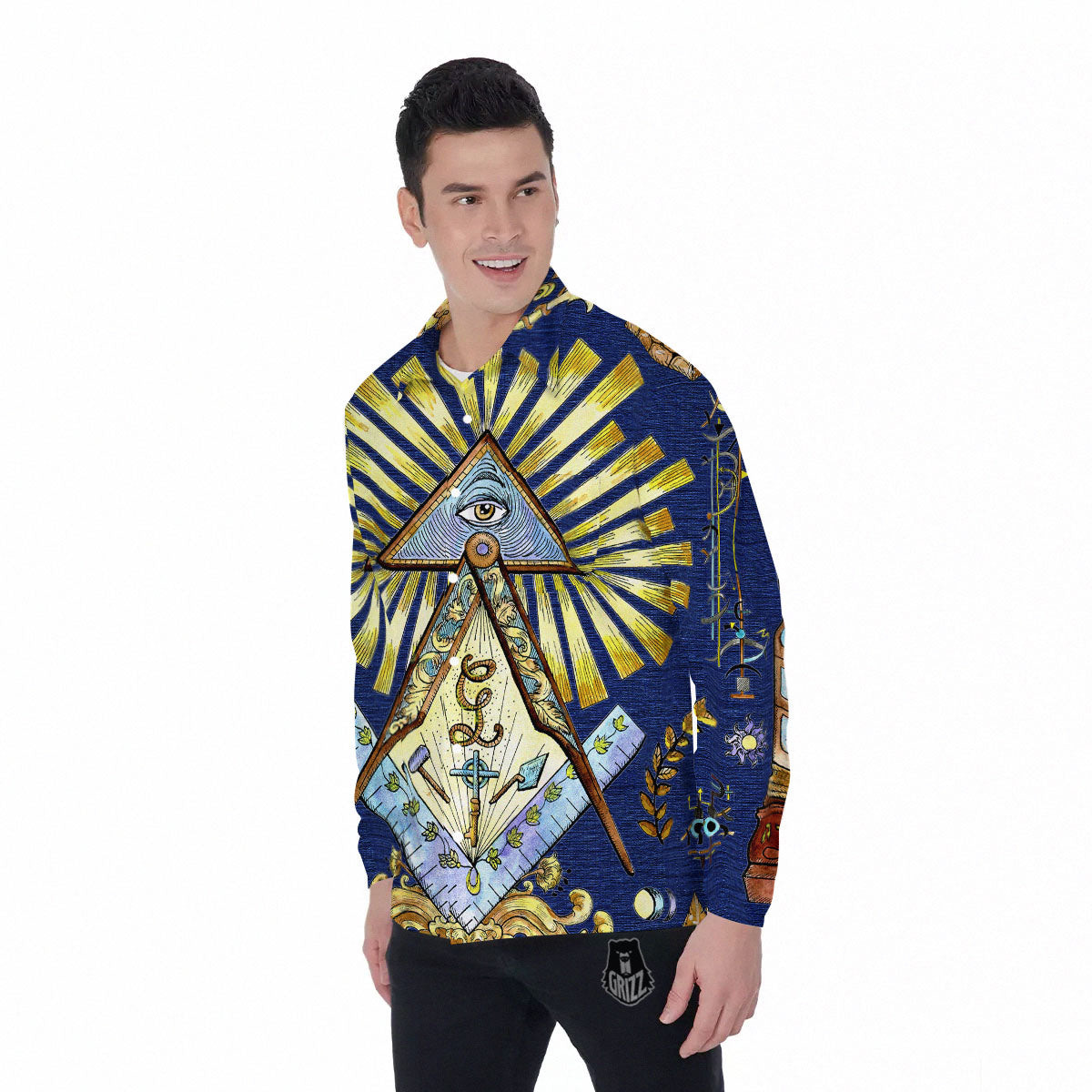 Freemasonry Masonic Vintage Print Men's Long Sleeve Shirts-grizzshop