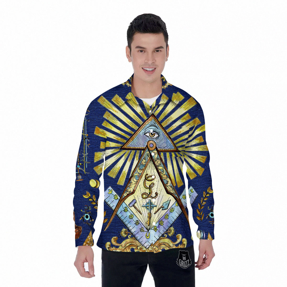 Freemasonry Masonic Vintage Print Men's Long Sleeve Shirts-grizzshop