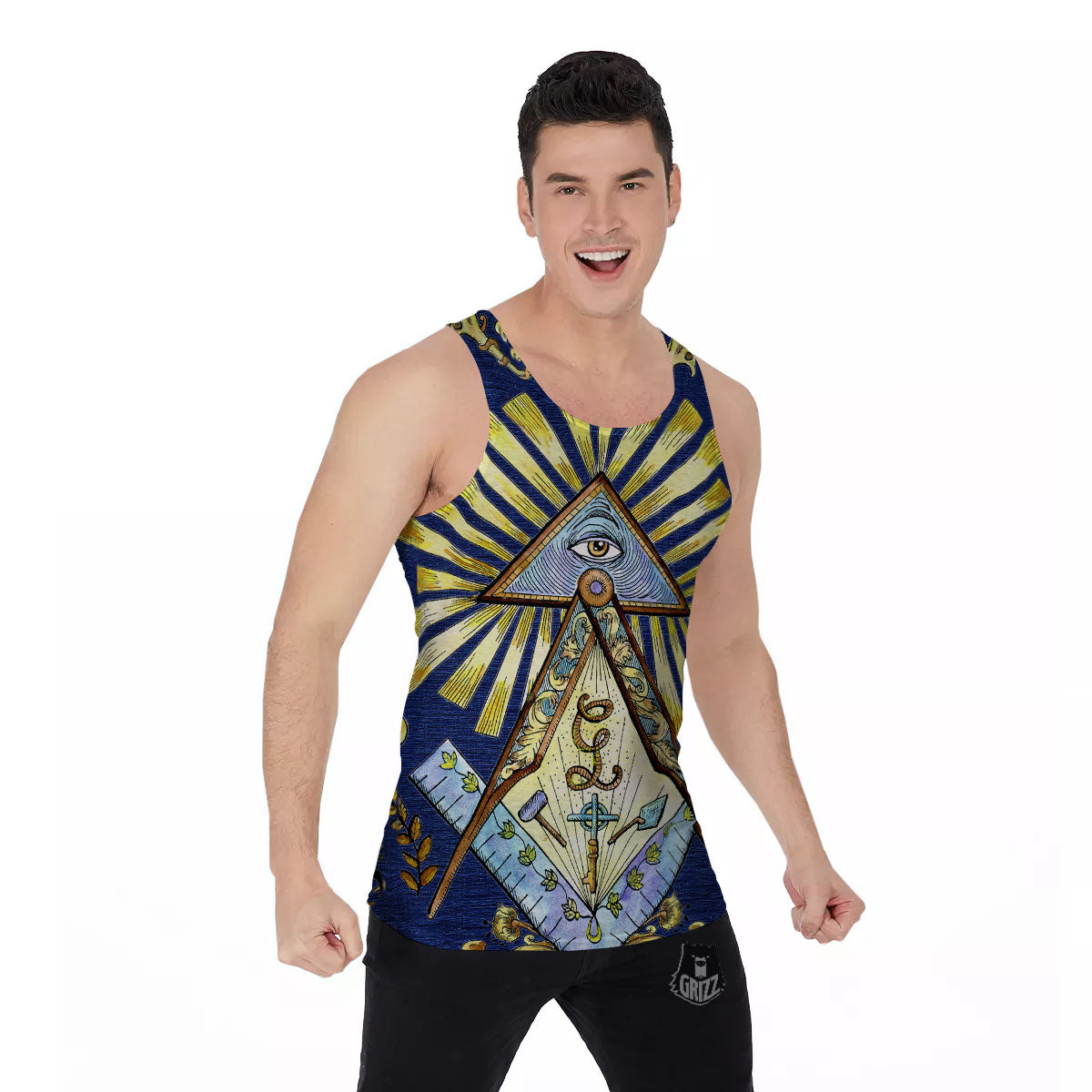 Freemasonry Masonic Vintage Print Men's Tank Top-grizzshop