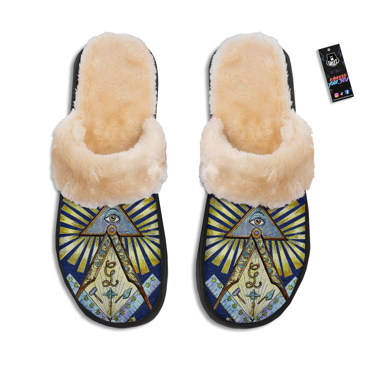 Freemasonry Masonic Vintage Print Slippers-grizzshop