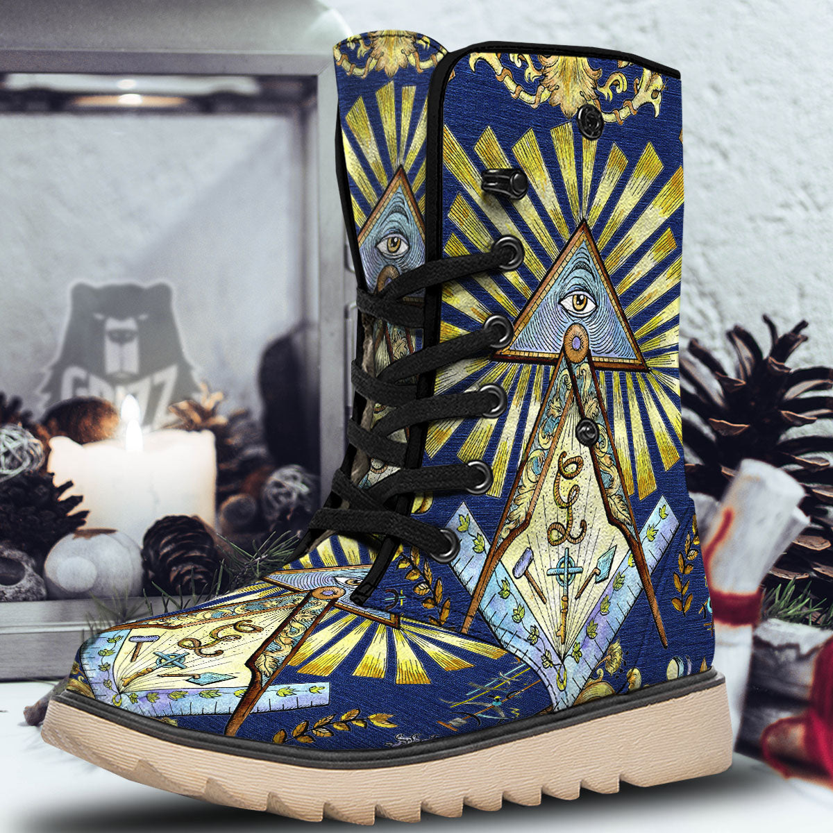 Freemasonry Masonic Vintage Print Snow Boots-grizzshop