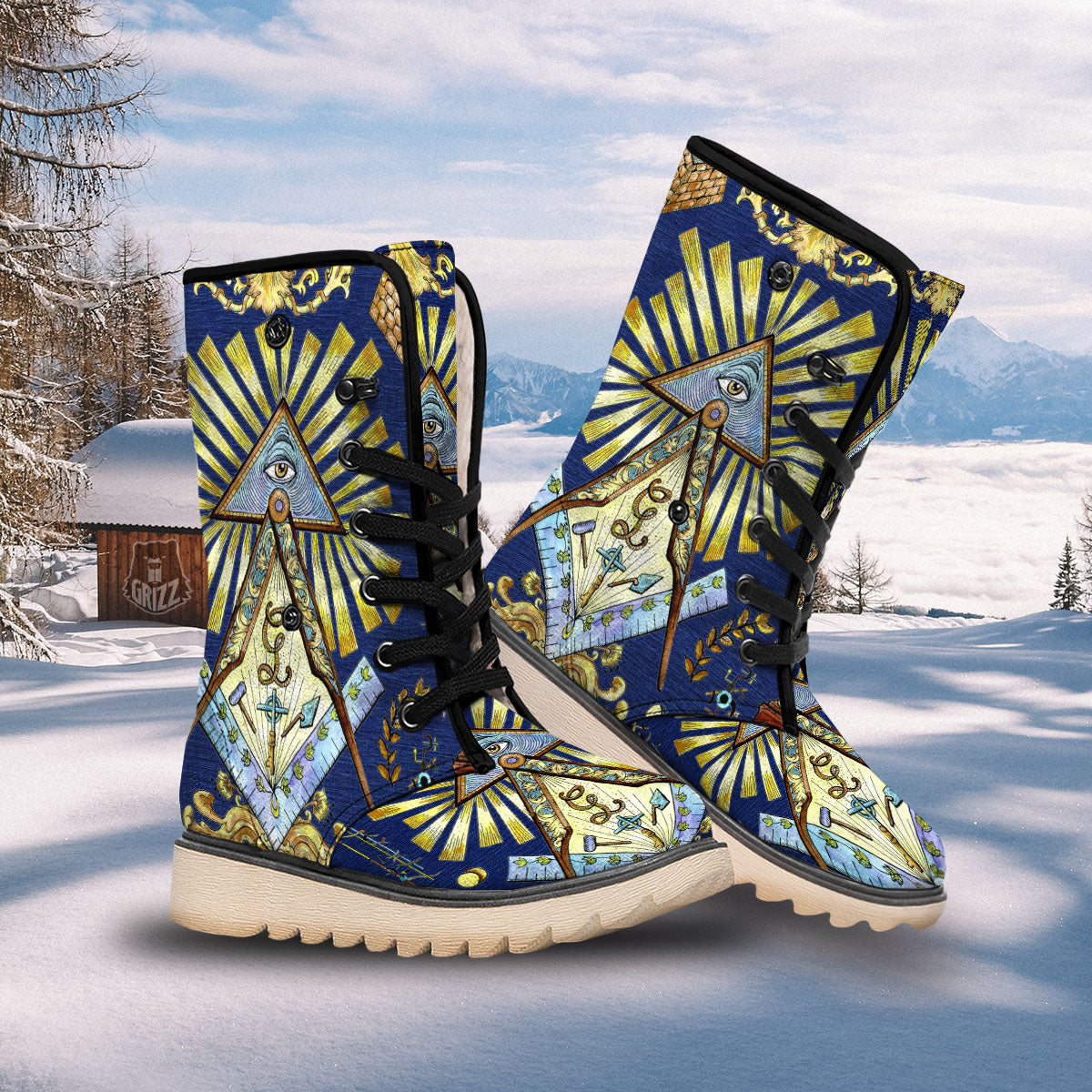 Freemasonry Masonic Vintage Print Snow Boots-grizzshop