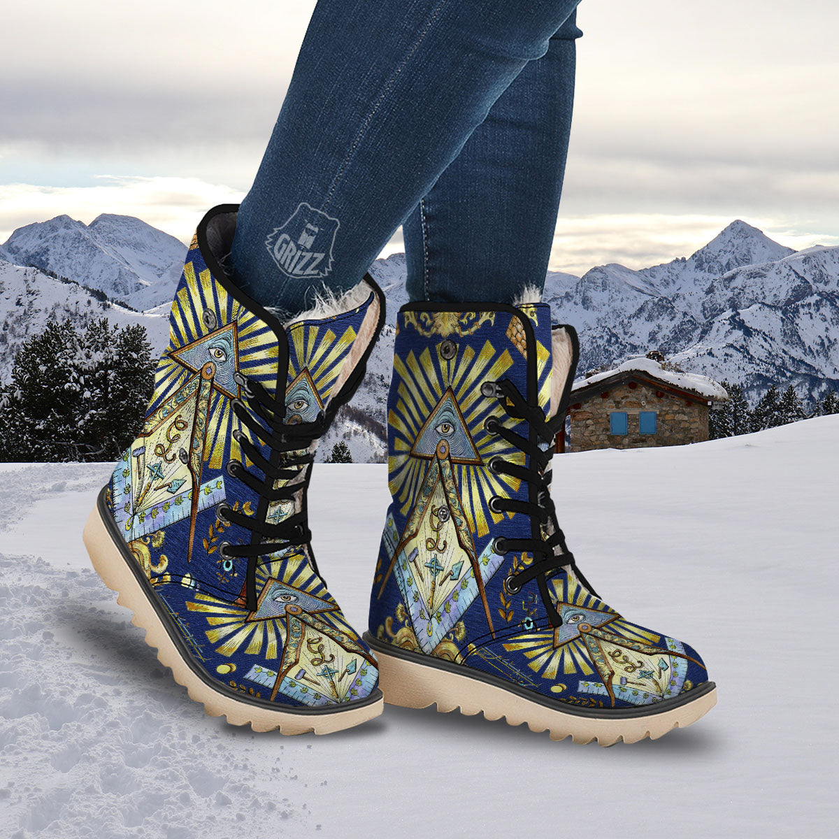 Freemasonry Masonic Vintage Print Snow Boots-grizzshop