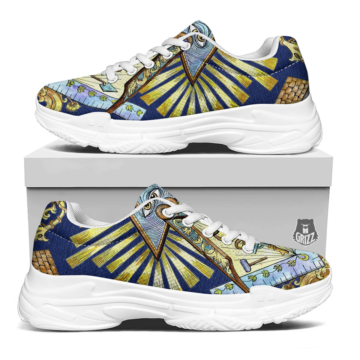 Freemasonry Masonic Vintage Print White Chunky Shoes-grizzshop