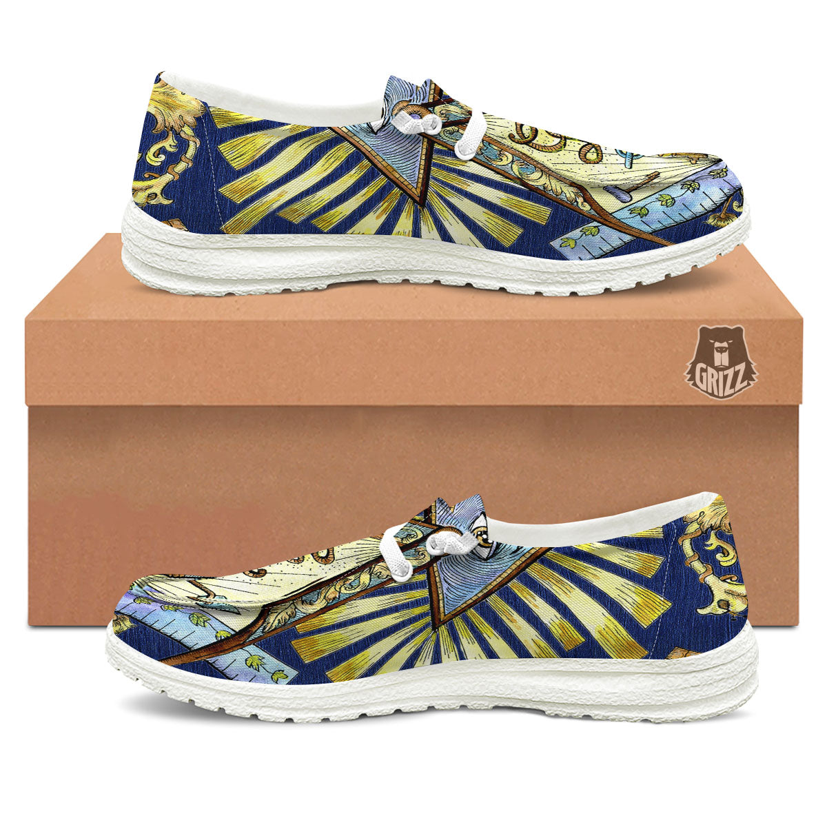 Freemasonry Masonic Vintage Print White Loafers-grizzshop