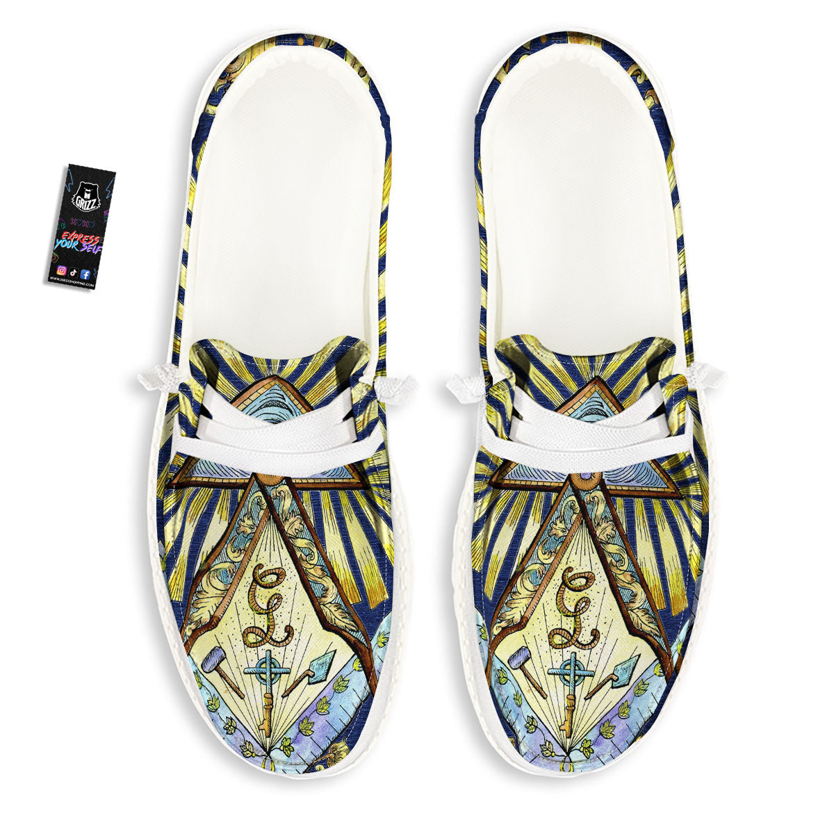 Freemasonry Masonic Vintage Print White Loafers-grizzshop