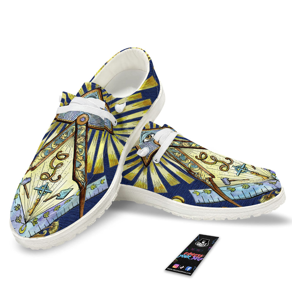 Freemasonry Masonic Vintage Print White Loafers-grizzshop