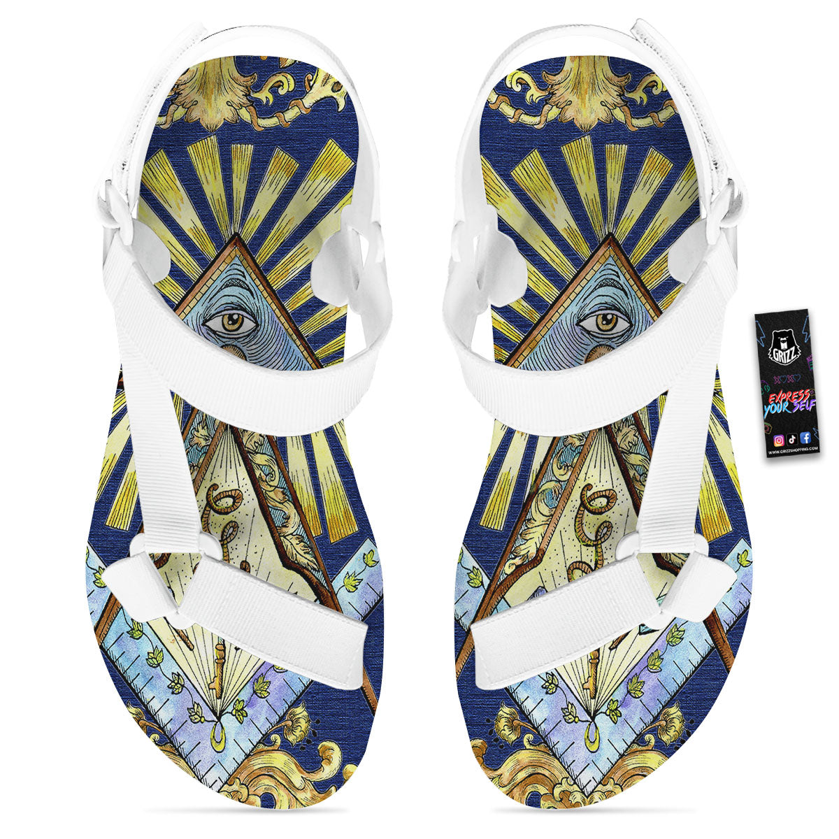 Freemasonry Masonic Vintage Print White Open Toe Sandals-grizzshop