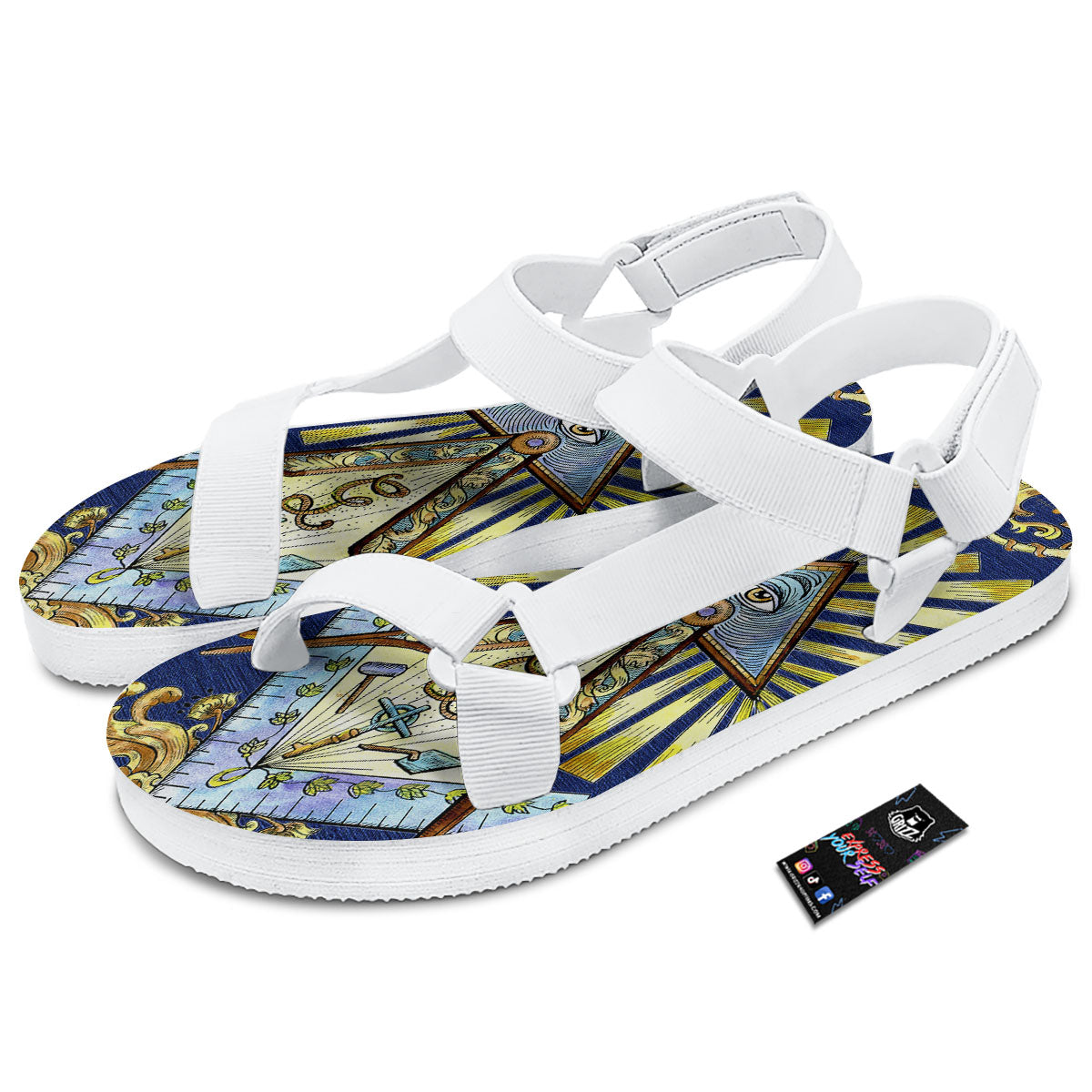Freemasonry Masonic Vintage Print White Open Toe Sandals-grizzshop