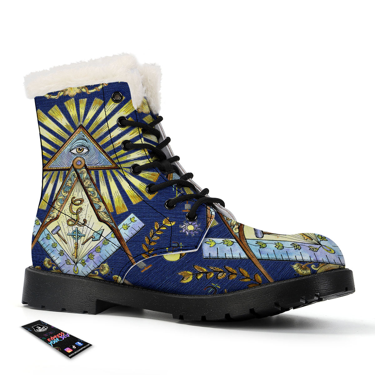 Freemasonry Masonic Vintage Print Winter Boots-grizzshop