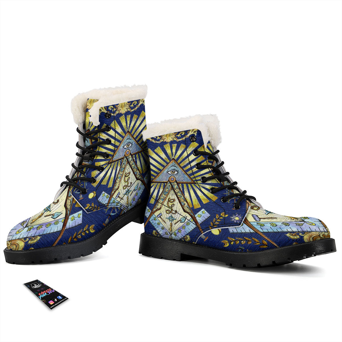 Freemasonry Masonic Vintage Print Winter Boots-grizzshop