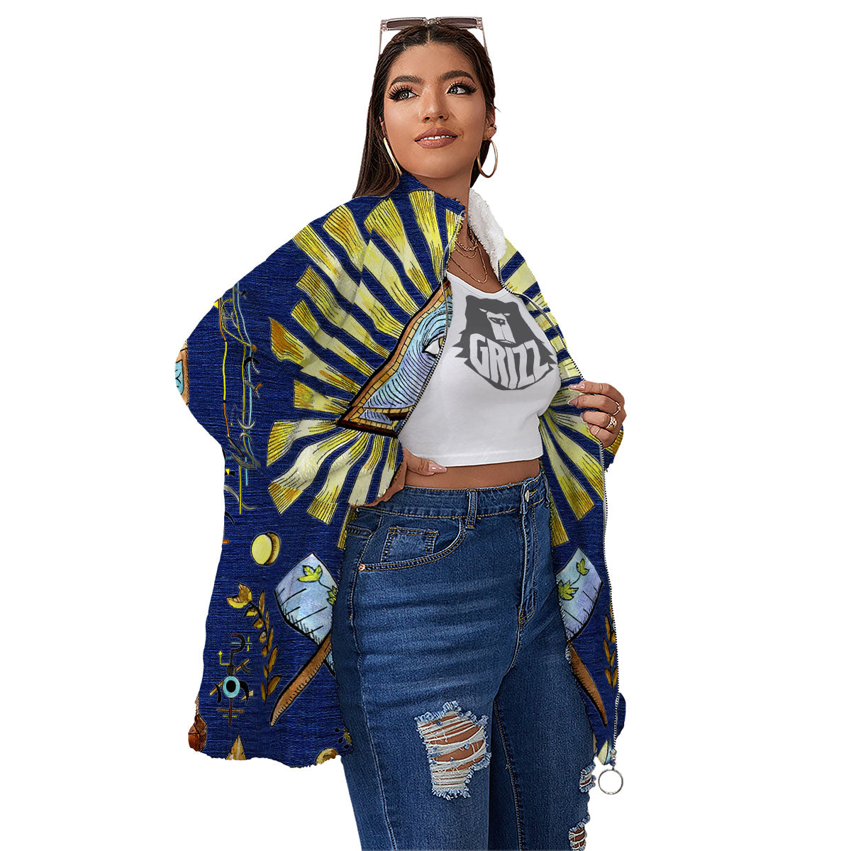 Freemasonry Masonic Vintage Print Women's Sherpa Jacket-grizzshop