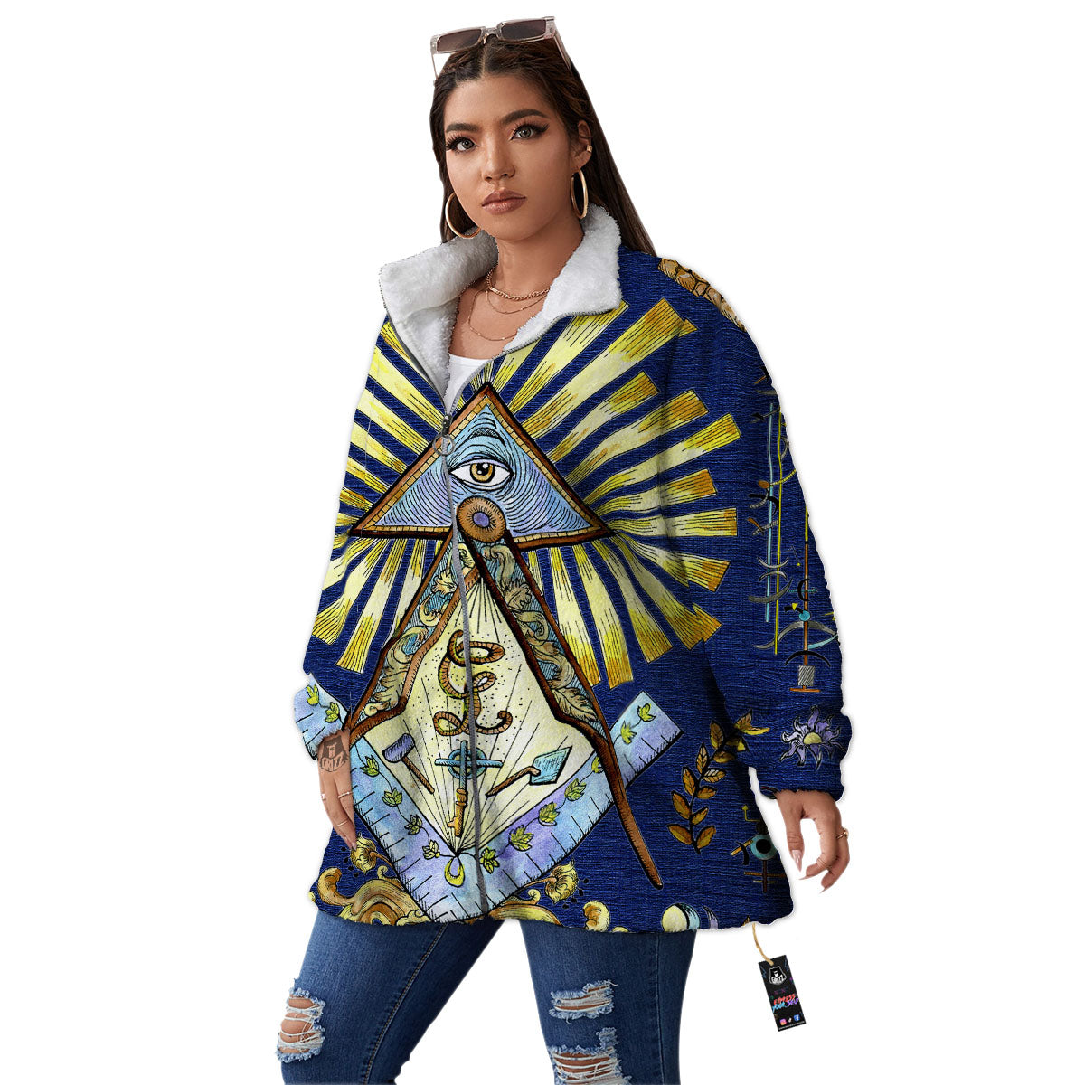 Freemasonry Masonic Vintage Print Women's Sherpa Jacket-grizzshop