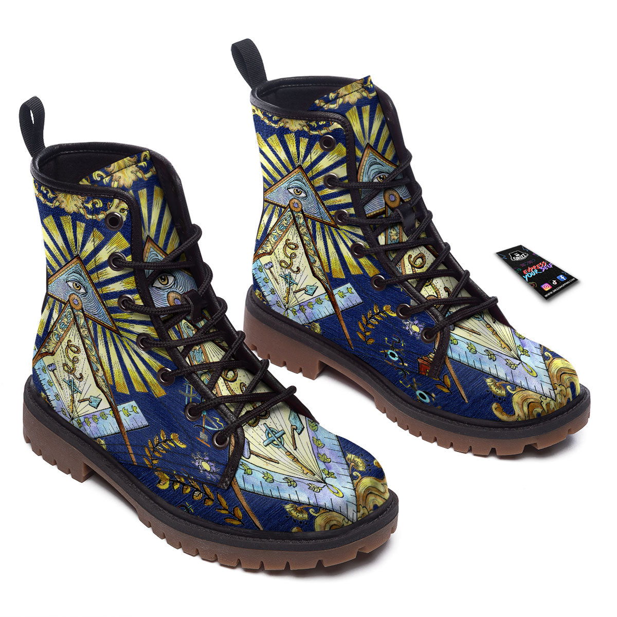 Freemasonry Masonic Vintage Print Work Boots-grizzshop