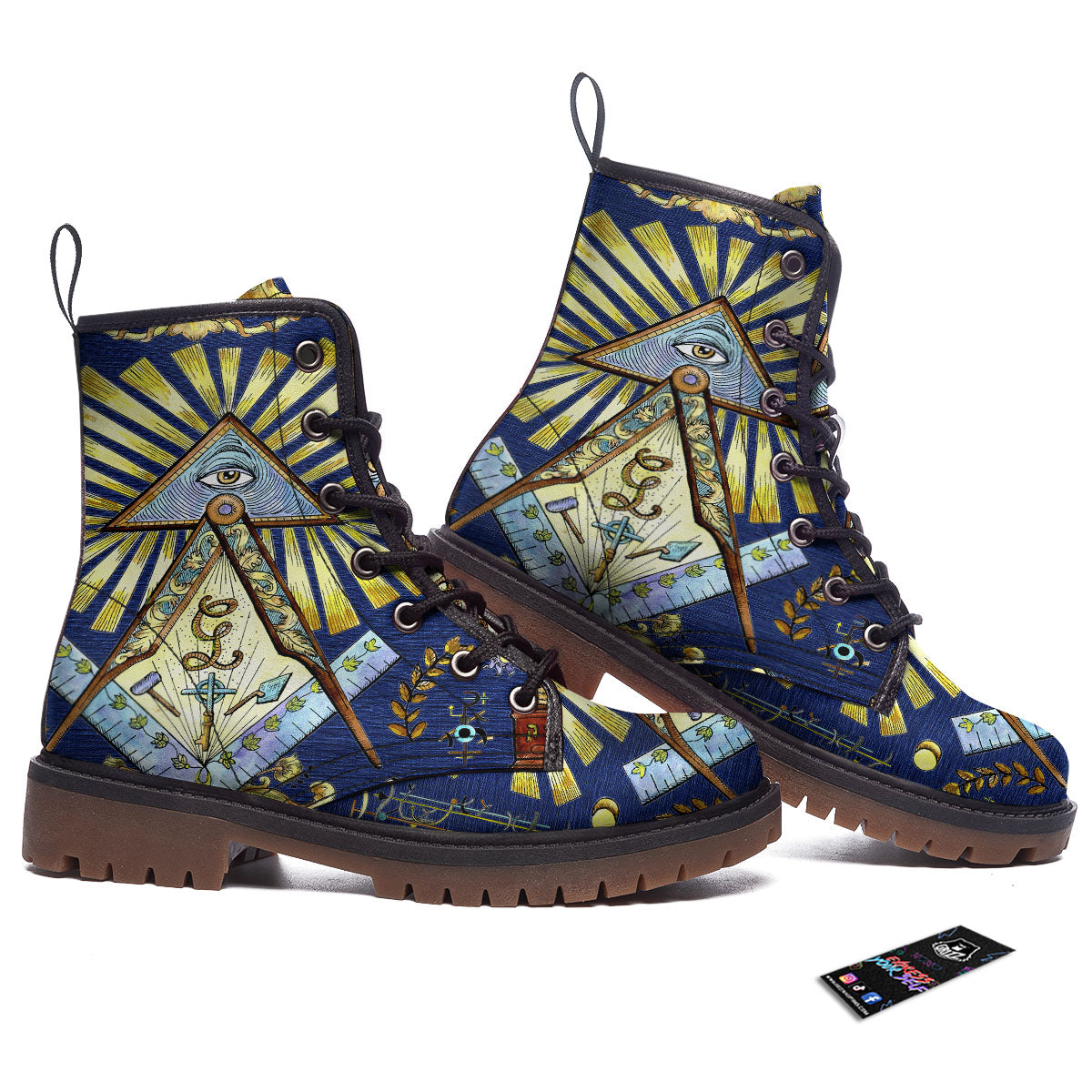 Freemasonry Masonic Vintage Print Work Boots-grizzshop