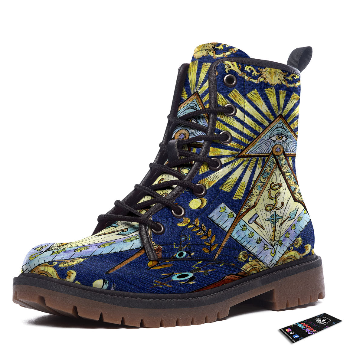 Freemasonry Masonic Vintage Print Work Boots-grizzshop