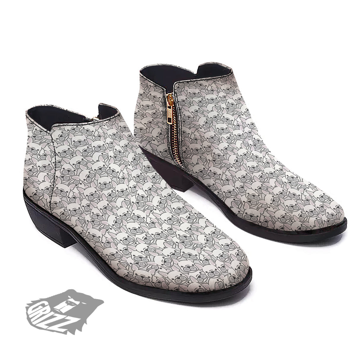 French Bulldog Cartoon Print Pattern Ankle Boots-grizzshop