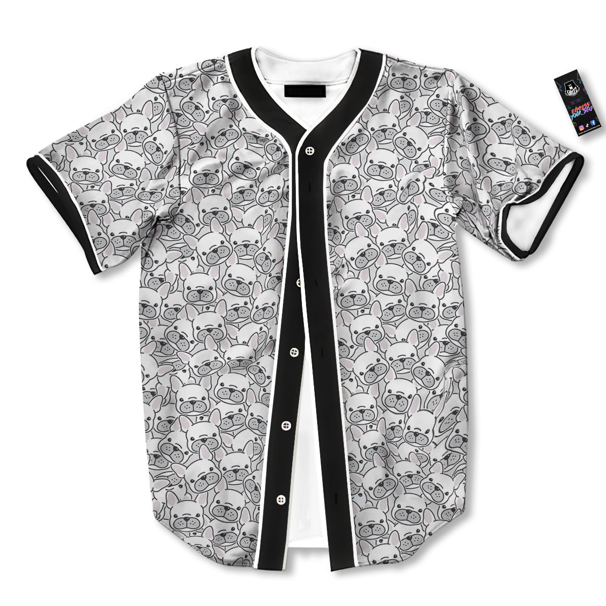 French Bulldog Cartoon Print Pattern Baseball Jersey-grizzshop