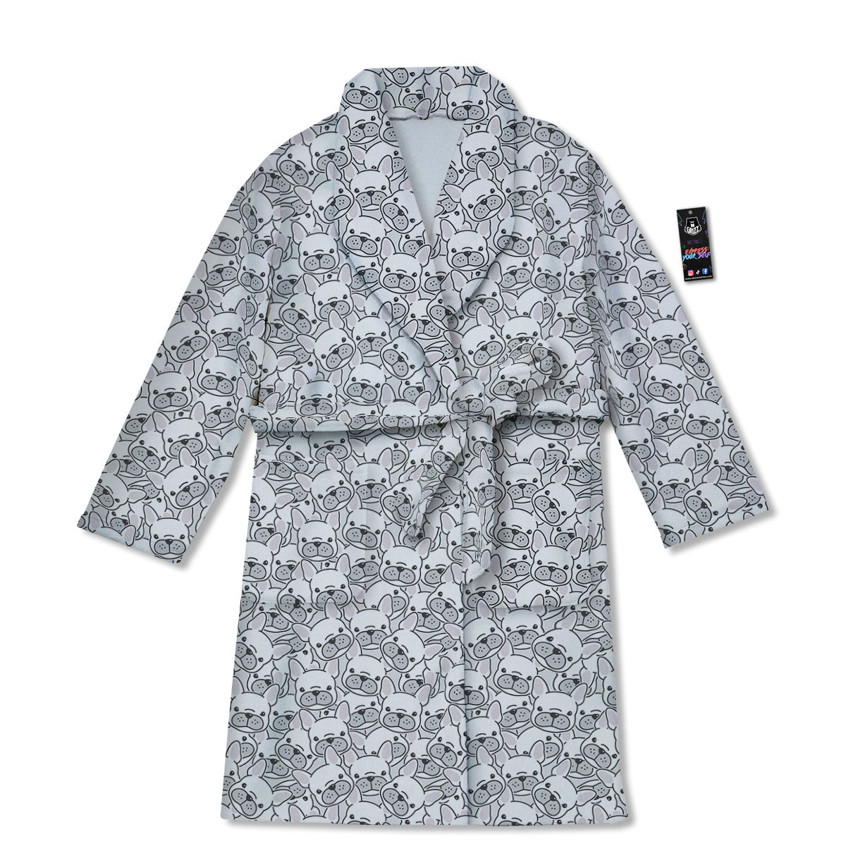 French Bulldog Cartoon Print Pattern Bathrobe-grizzshop