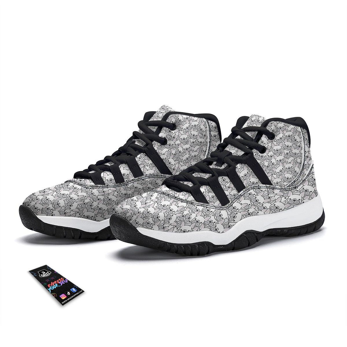 French Bulldog Cartoon Print Pattern Black Bball Shoes-grizzshop