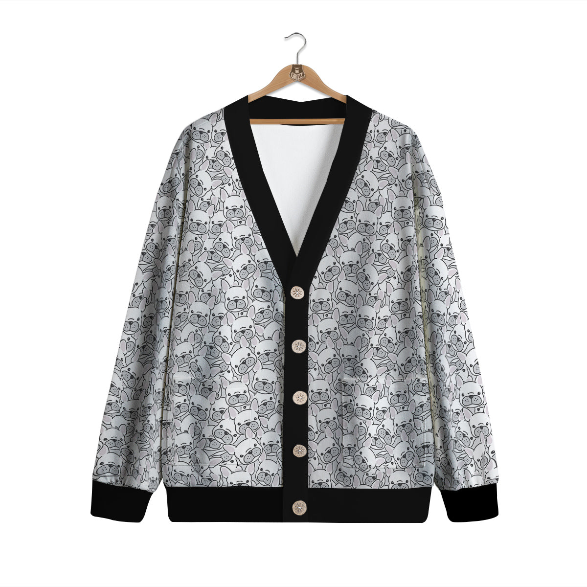 French Bulldog Cartoon Print Pattern Cardigan-grizzshop