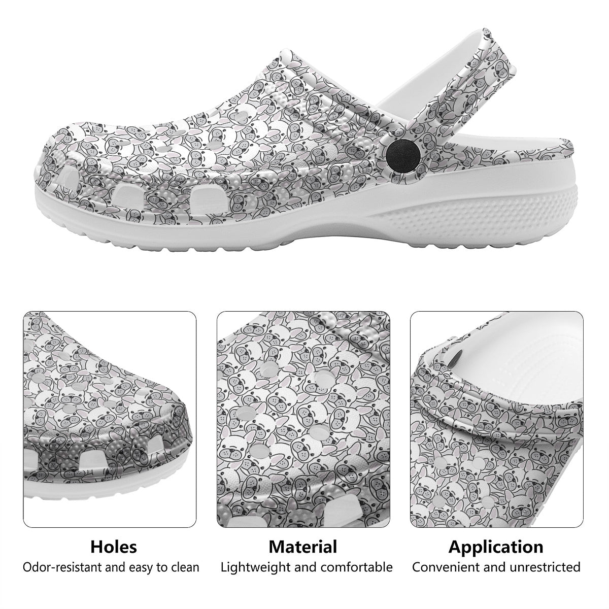 French Bulldog Cartoon Print Pattern Clog-grizzshop