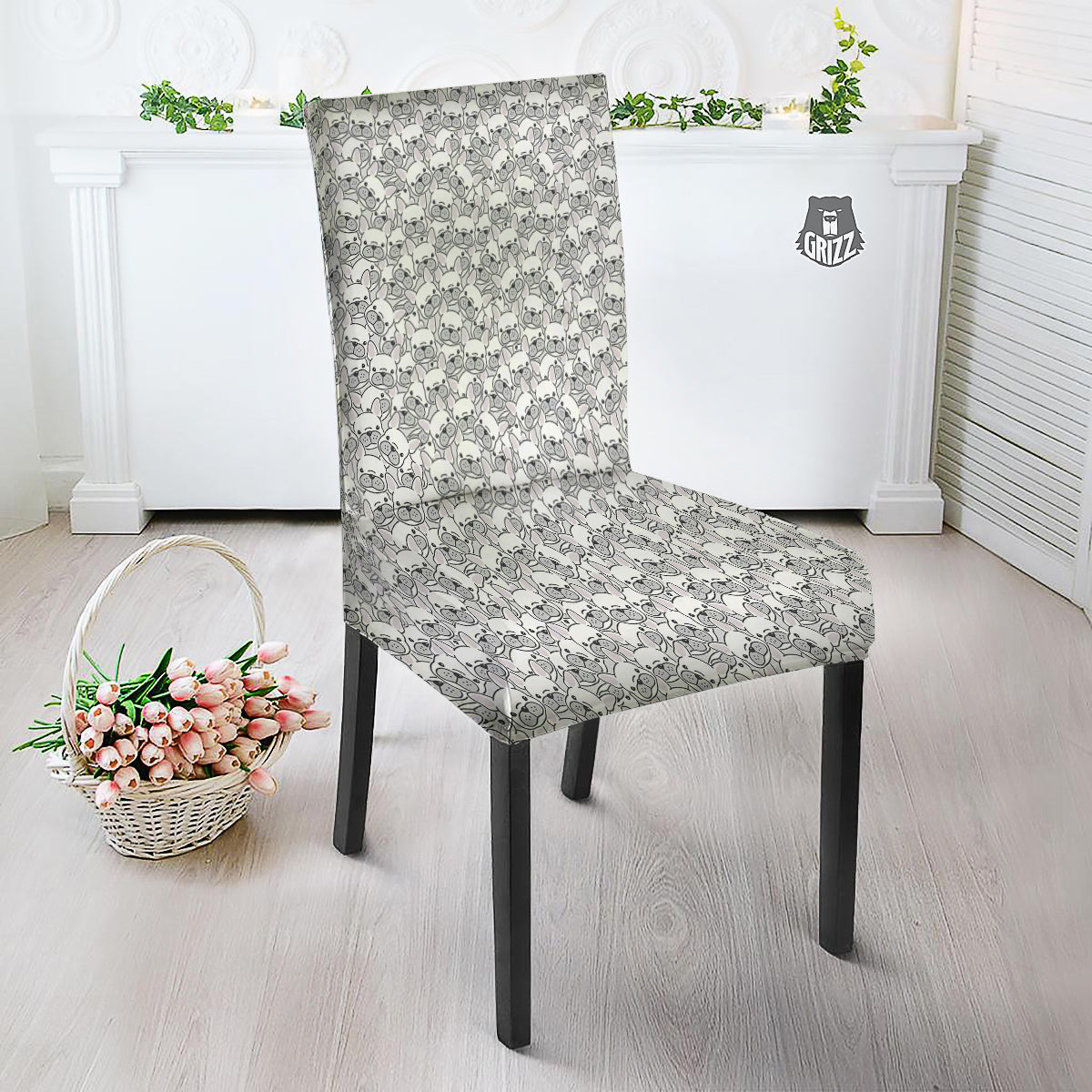 French Bulldog Cartoon Print Pattern Dining Chair Slipcover-grizzshop