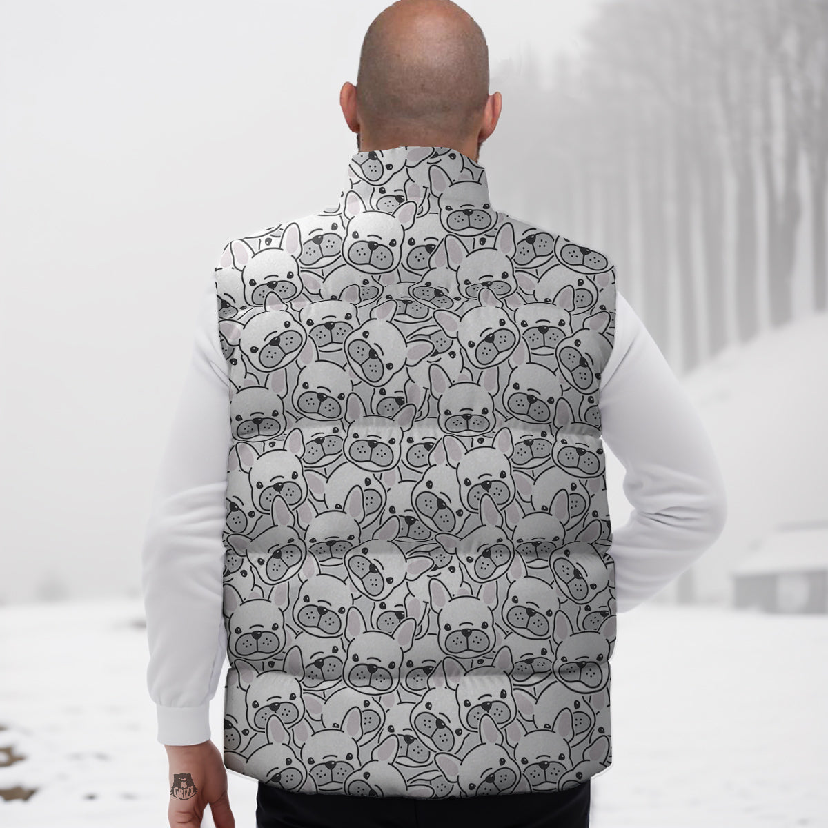 French Bulldog Cartoon Print Pattern Down Vest