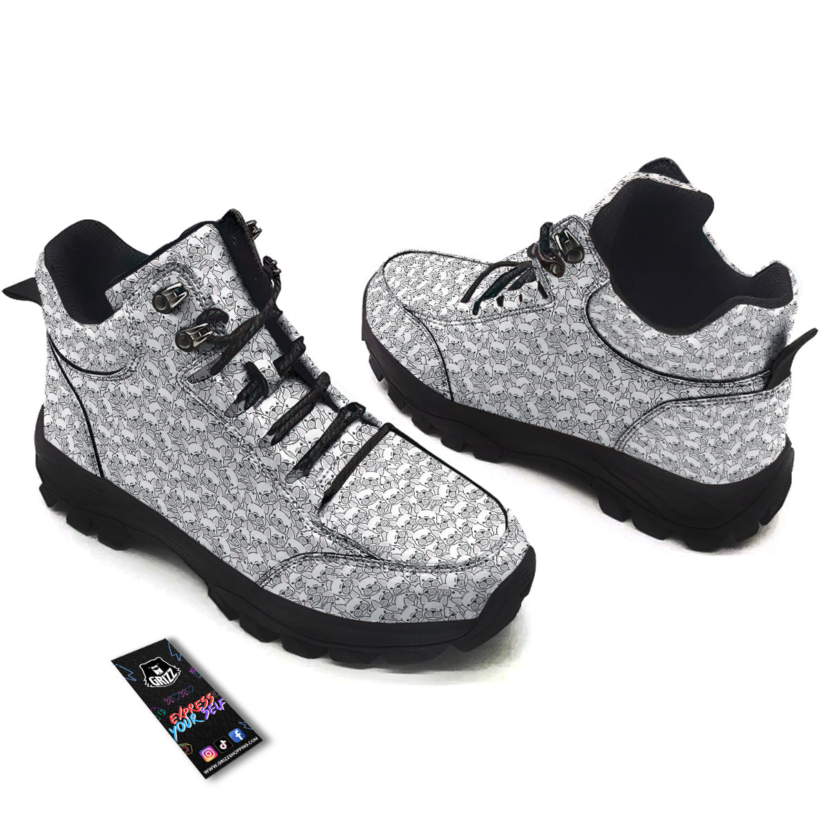 French Bulldog Cartoon Print Pattern Hiking Shoes-grizzshop