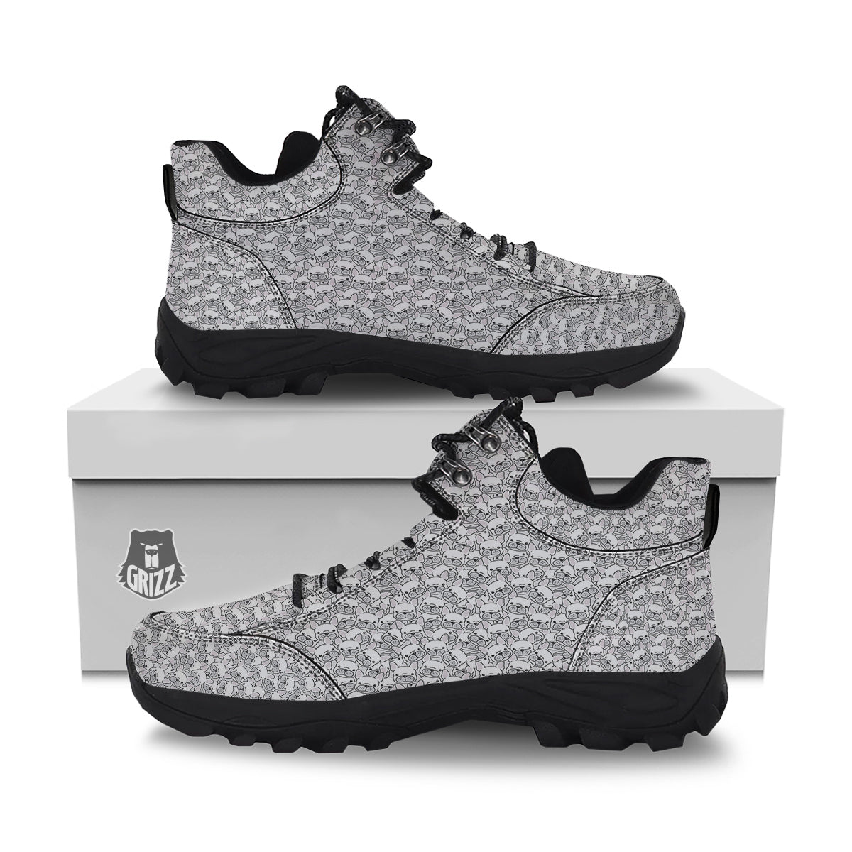 French Bulldog Cartoon Print Pattern Hiking Shoes-grizzshop