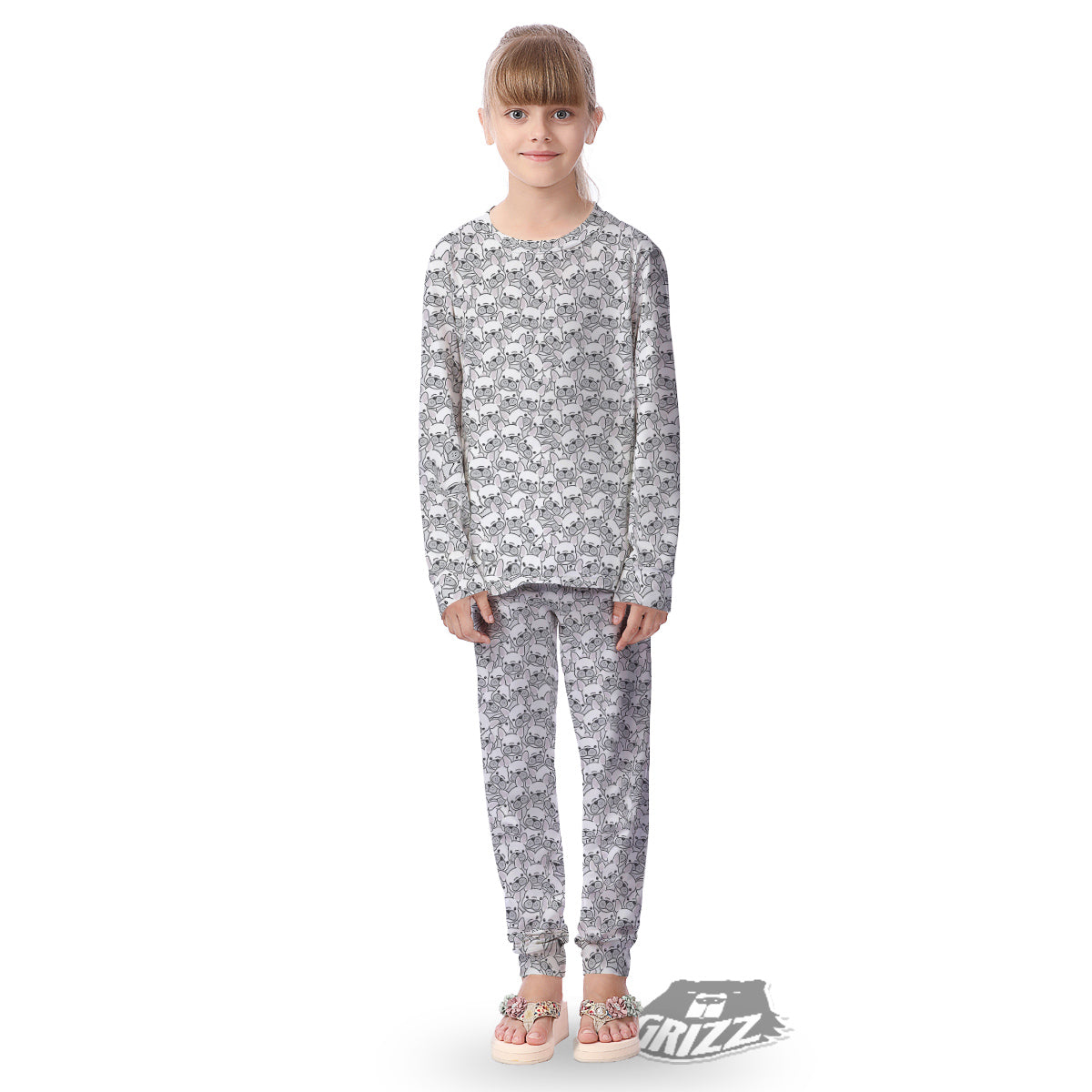 French Bulldog Cartoon Print Pattern Kid's Pajamas-grizzshop