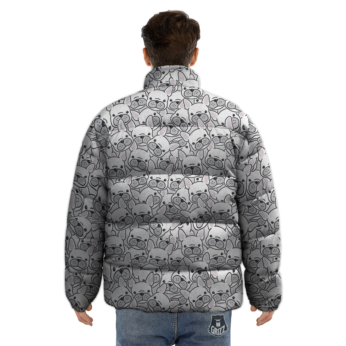 French Bulldog Cartoon Print Pattern Puffer Jacket-grizzshop
