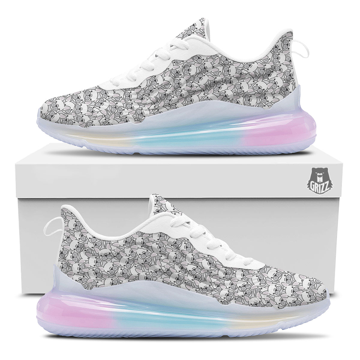 French Bulldog Cartoon Print Pattern Running Sneakers-grizzshop