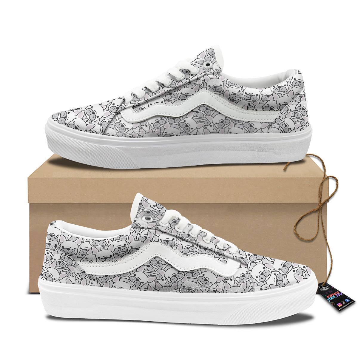 French Bulldog Cartoon Print Pattern Skate Shoes-grizzshop