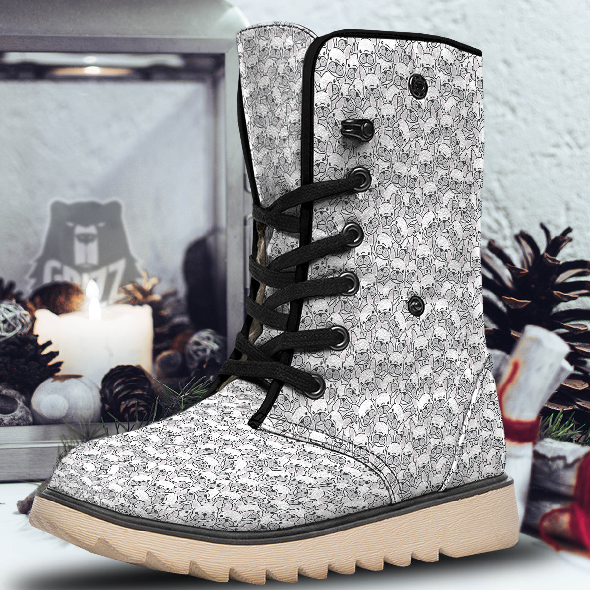 French Bulldog Cartoon Print Pattern Snow Boots-grizzshop