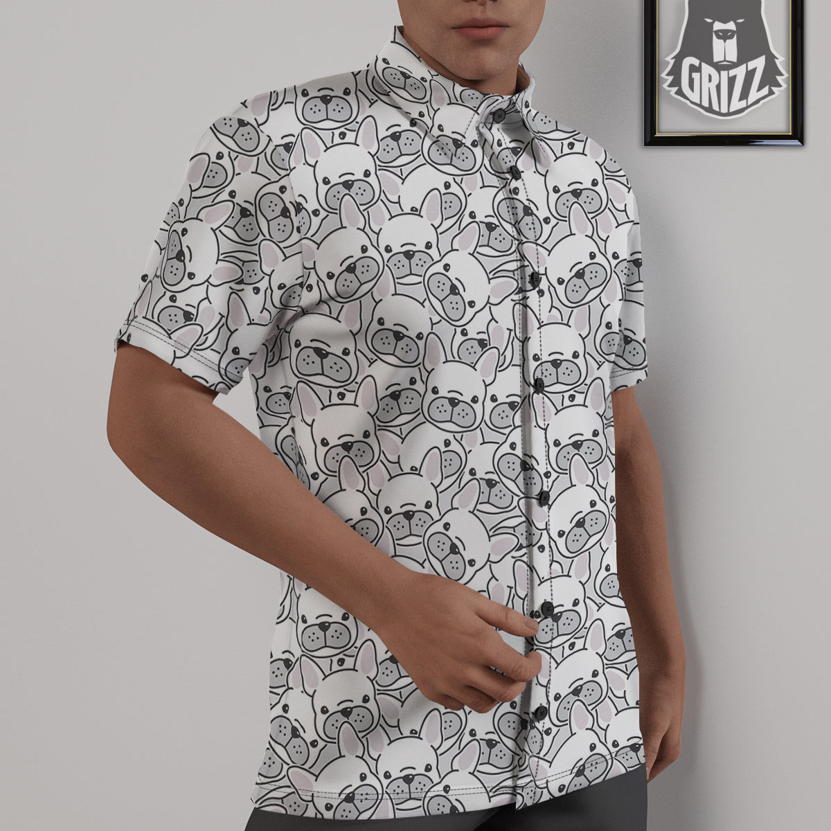 French Bulldog Cartoon Print Pattern Untucked Shirts-grizzshop