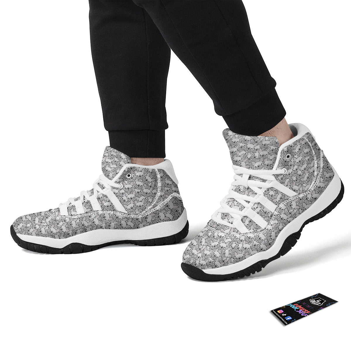 French Bulldog Cartoon Print Pattern White Bball Shoes-grizzshop
