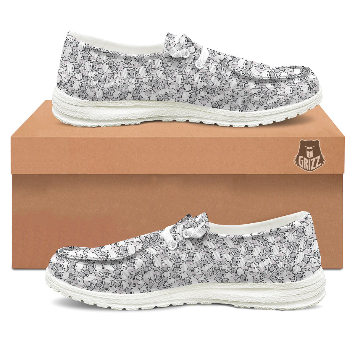French Bulldog Cartoon Print Pattern White Loafers-grizzshop
