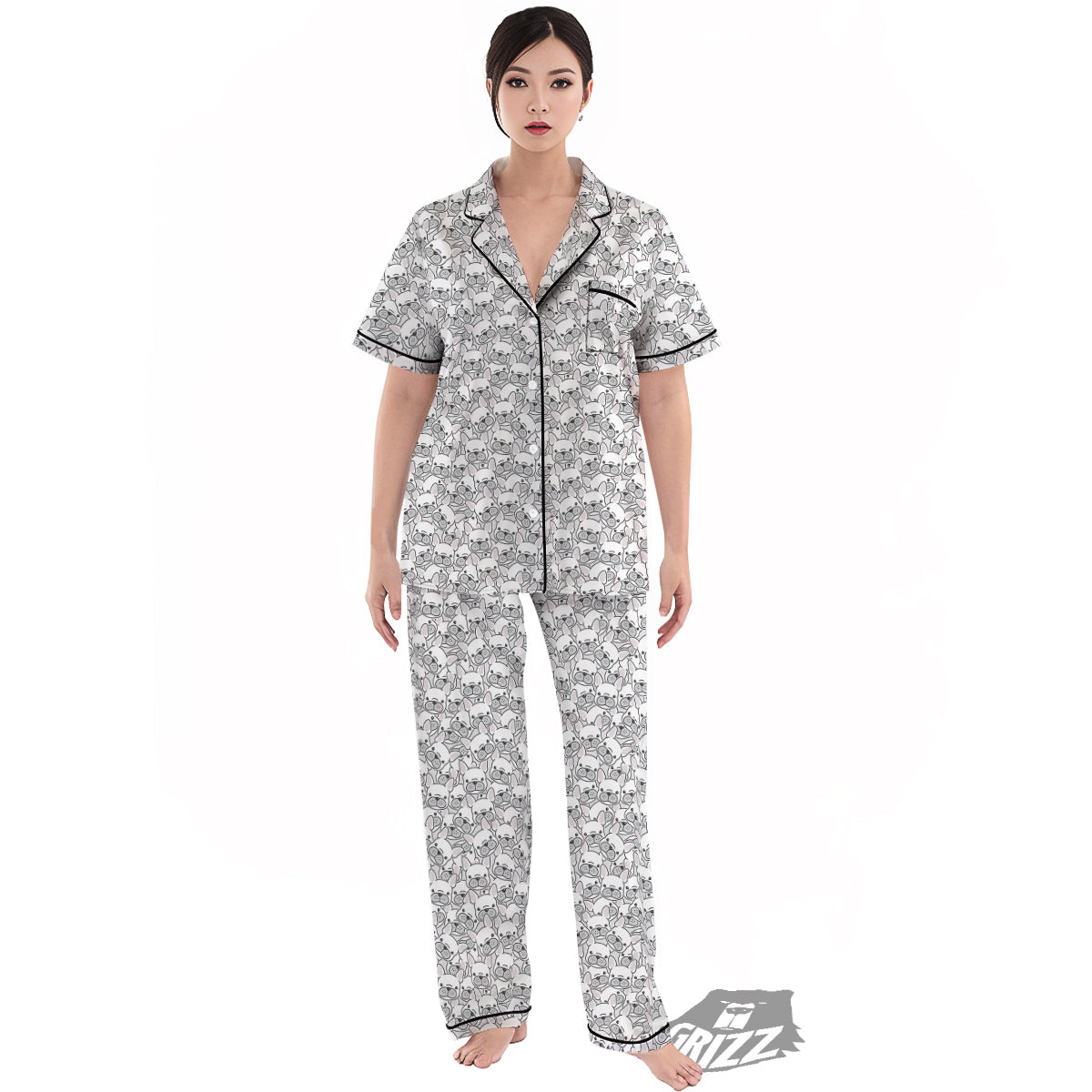 French Bulldog Cartoon Print Pattern Women's Pajamas Set-grizzshop