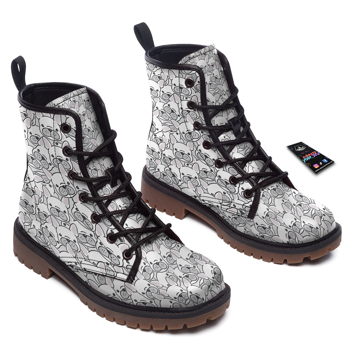 French Bulldog Cartoon Print Pattern Work Boots-grizzshop