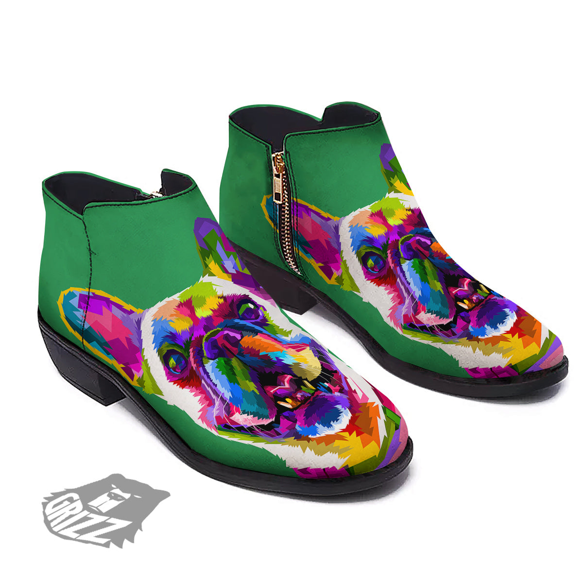 French Bulldog Coloful Print Ankle Boots-grizzshop