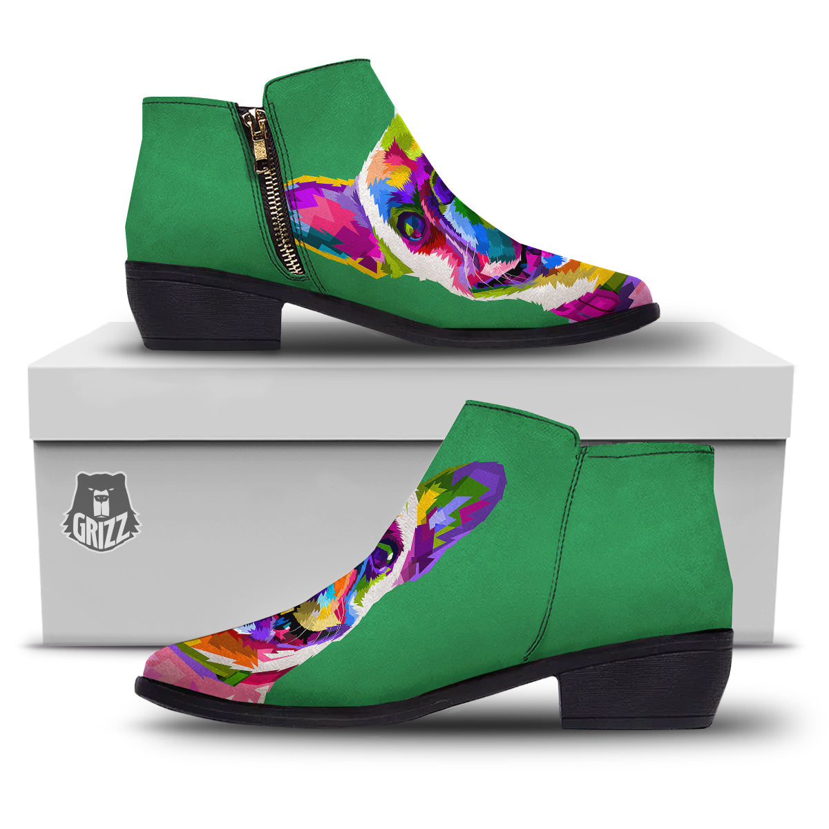 French Bulldog Coloful Print Ankle Boots-grizzshop
