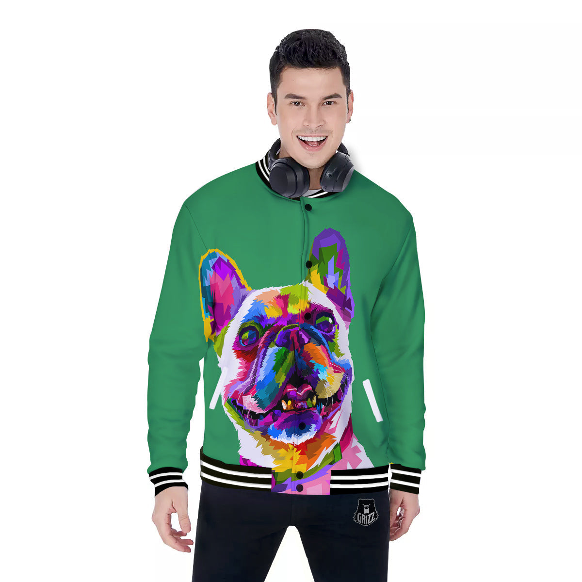 French Bulldog Coloful Print Baseball Jacket-grizzshop