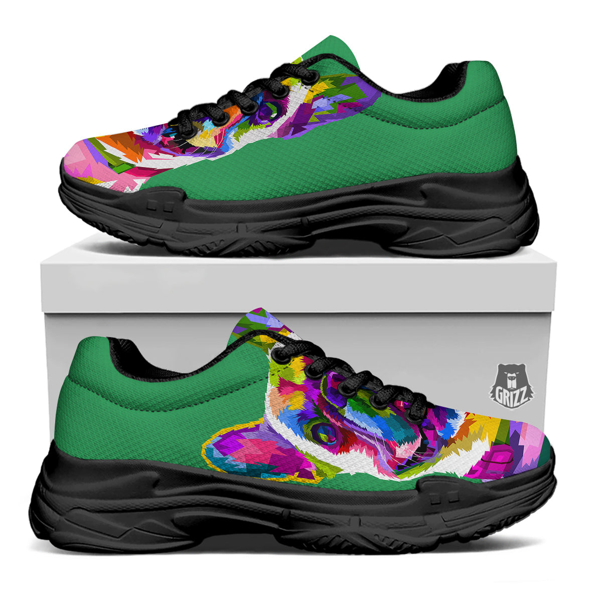 French Bulldog Coloful Print Black Chunky Shoes-grizzshop